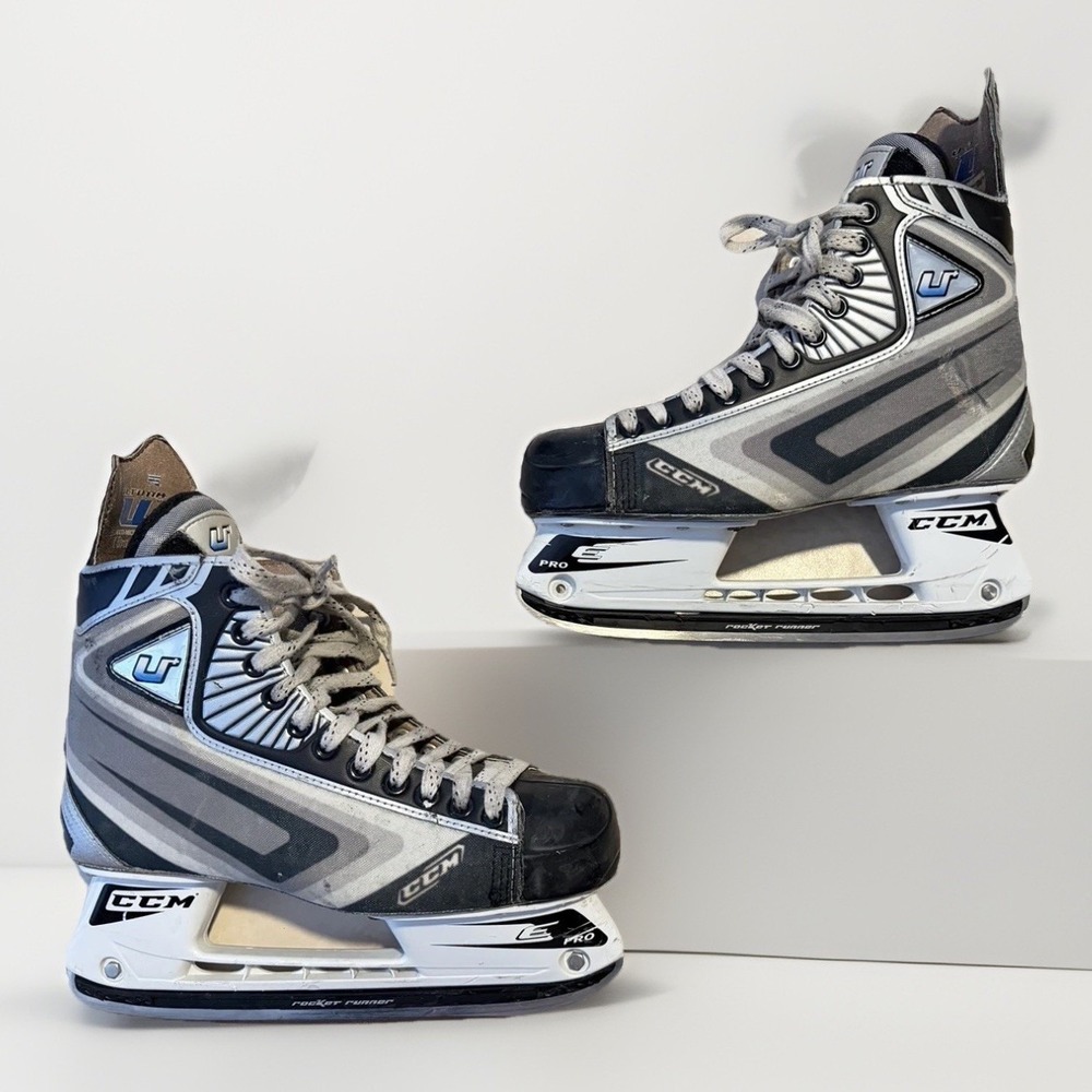 CCM U+ Pro Senior Ice Hockey Skates Size 8 E-Pro Holder Rocket Runner Used